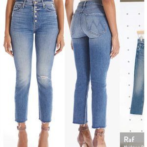 The Pixie Dazzler Raw Hem Straight Leg Jeans MOTHER